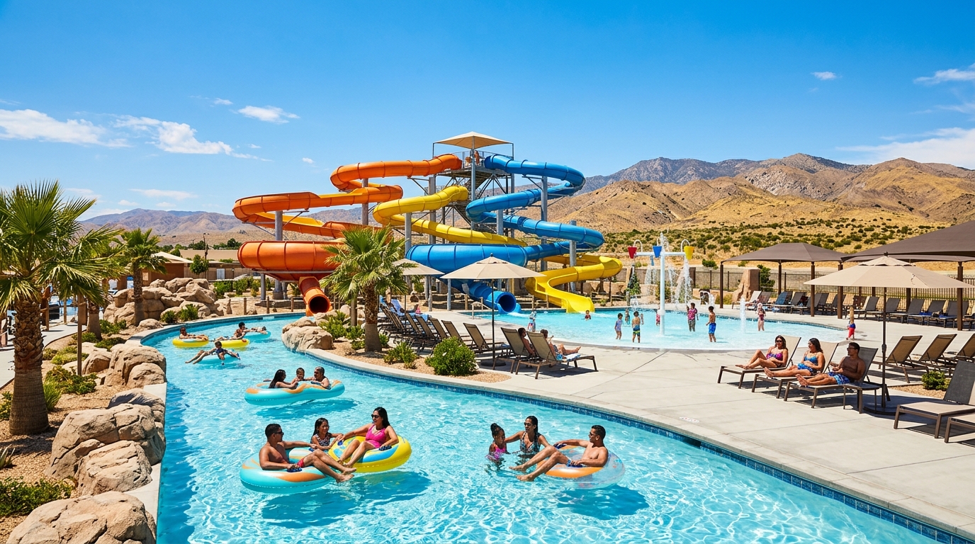 Families enjoying DryTown Water Park in Palmdale during summer