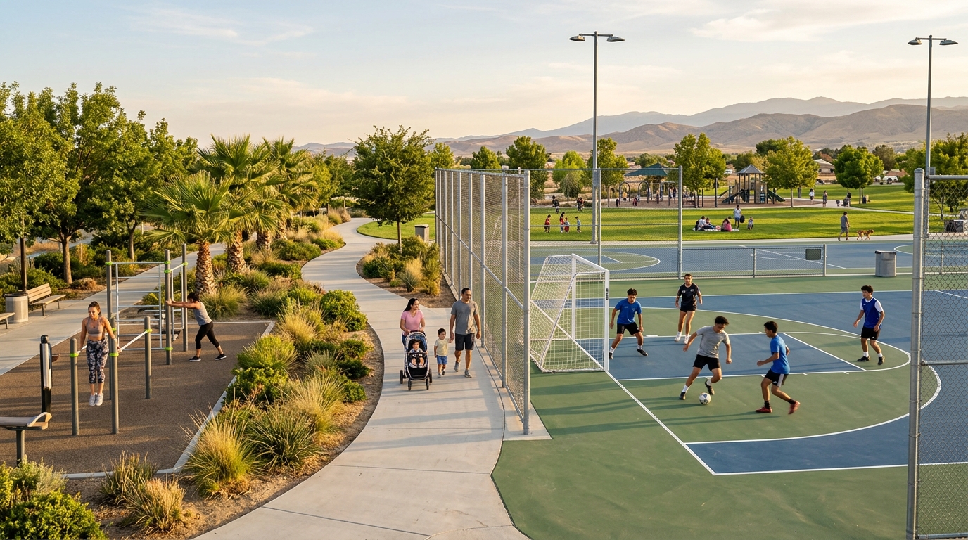 Futsal courts and outdoor recreation at Sam Yellen Park in Palmdale